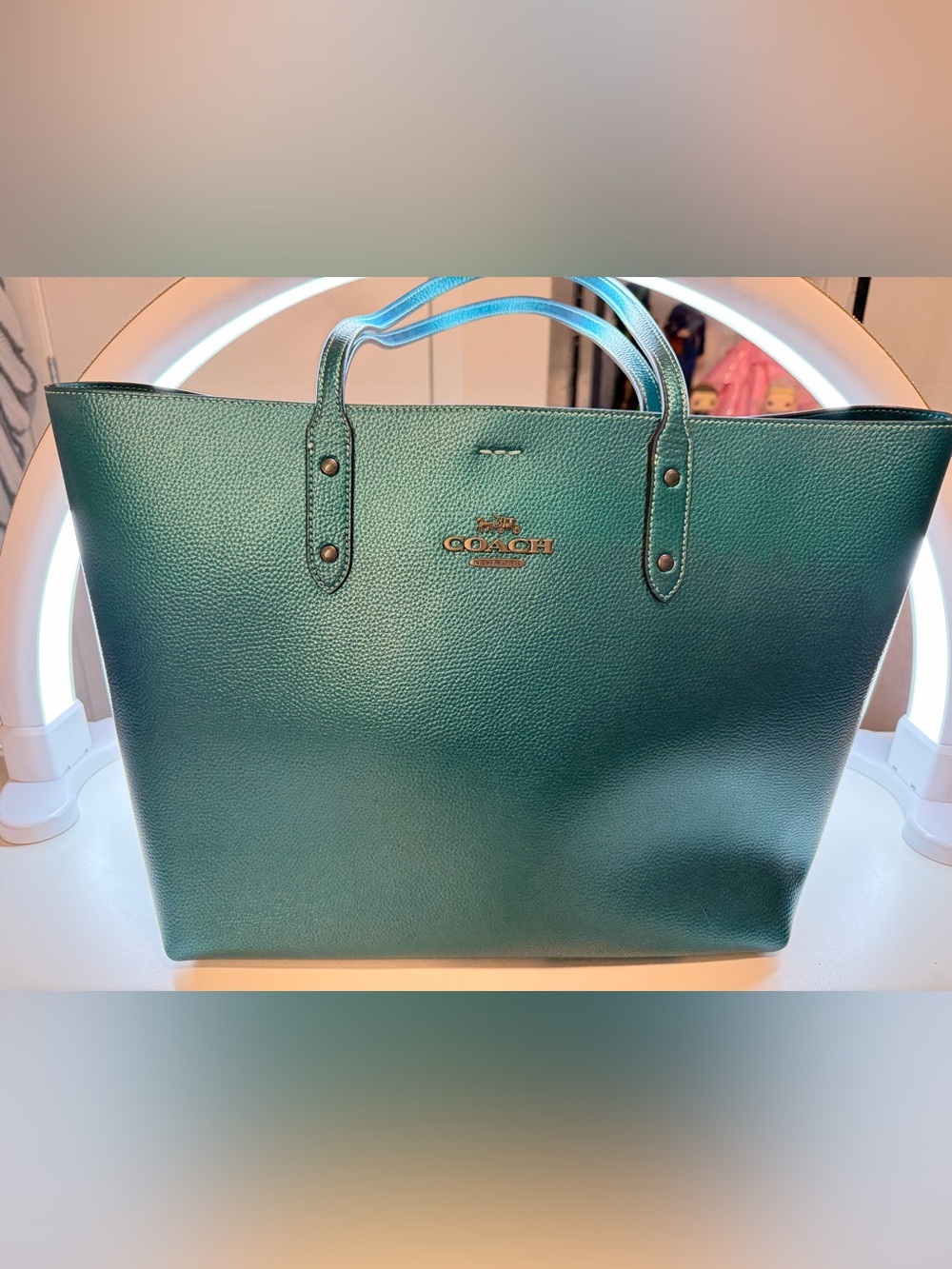 COACH Teal Green Pebbled Leather Tote
